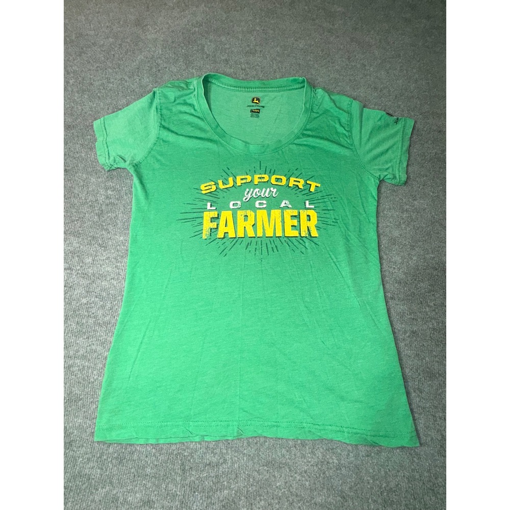 John Deere Graphic Tee Woman's Size L Green Support Your Local Farmer Shirt